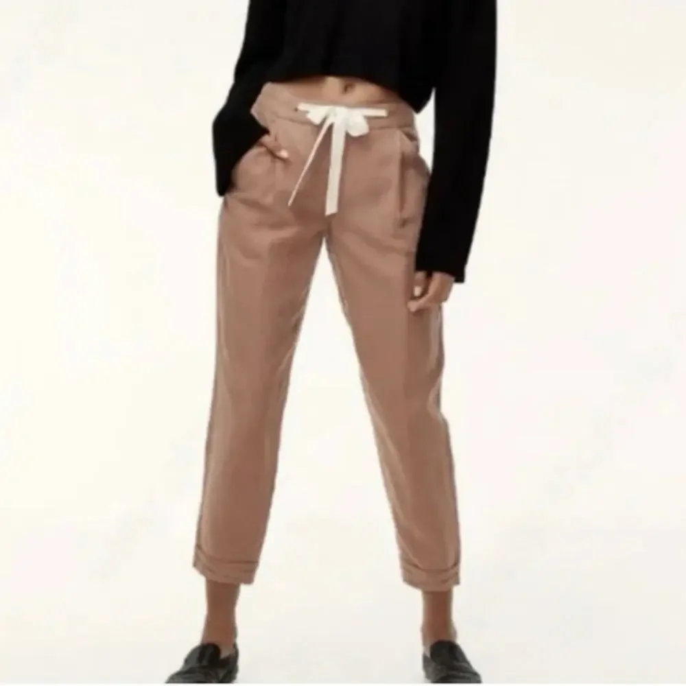WILFRED ARITZIA Women's 8 Allant Linen Pants Cropped Waist Tie Moroccan Spice